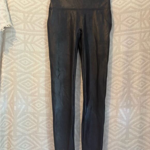 Faux Leather Leggings High Waist Smoothing Tummy Control Black - Picture 8 of 10